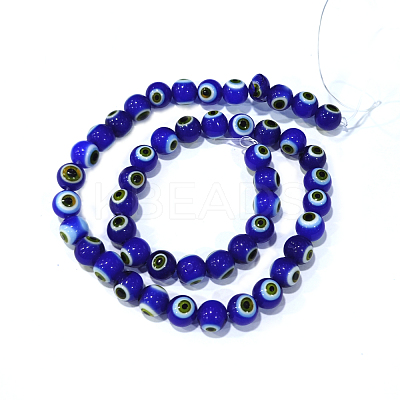 Handmade Evil Eye Lampwork Round Bead Strands LAMP-L055-8mm-25-1
