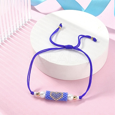 Glass Pearl & Seed Column with Heart Link Bracelet BJEW-MZ00028-02-1