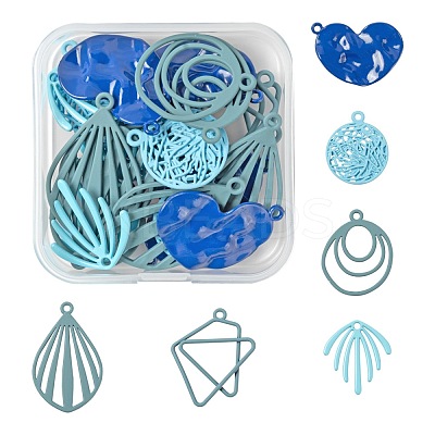 24Pcs 6 Style Blue Series Spray Painted Alloy Pendants FIND-LS0001-62-1