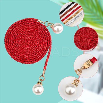 6Pcs 6 Colors Imitation Leather Braided Chain Belts with Imitation Pearl AJEW-CP0001-81-1