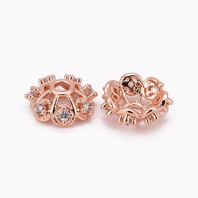CZ Brass Micro Pave Cubic Zirconia Flower Bead Caps ZIRC-L003-8mm-01-1