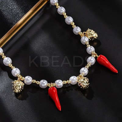 Brass Micro Pave Clear Cubic Zirconia Beaded Necklaces NJEW-Z059-04G-01-1