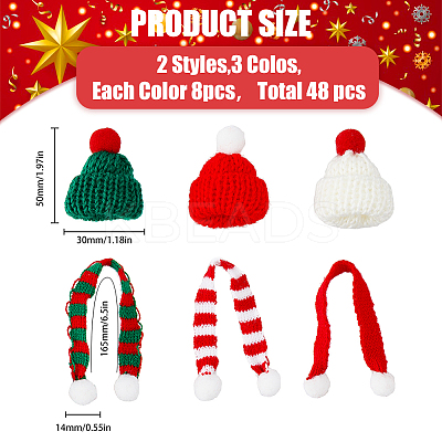 48Pcs 6 Style Christmas Mini Knitting Wool Yarn Scarf & Hats AJEW-FH0003-79-1