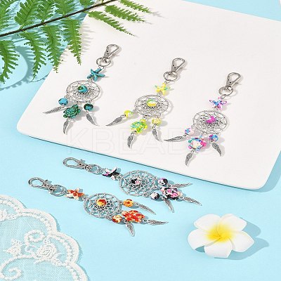 10Pcs 5 Styles Starfish Turtle Synthetic Turquoise & Alloy Pendant Decoration HJEW-FZ00041-1