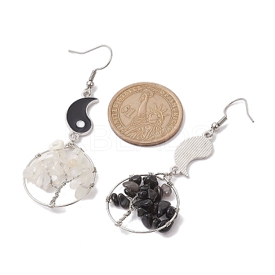 Natural Moonstone and Natural Obsidian Dangle Earrings EJEW-JE05743-1