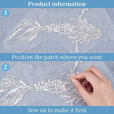 2Pcs Mermaid Computerized Embroidery Cloth Sew On Sequins Patches PATC-BC0001-01-1