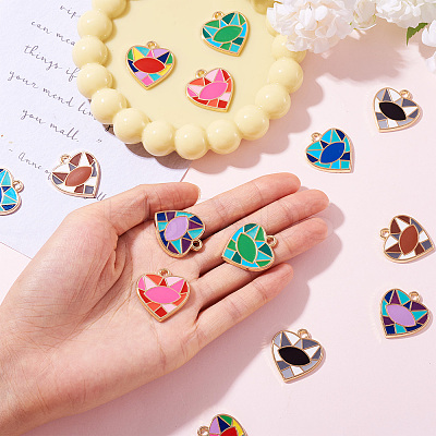 14Pcs 7 Colors Rack Plating Alloy Enamel Pendants ENAM-TA0002-53-1