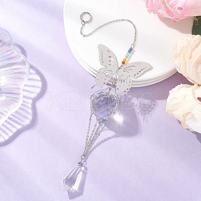 Butterfly 201 Stainless Steel Connector Charms and Glass Suncatchers HJEW-JM04736-02-1