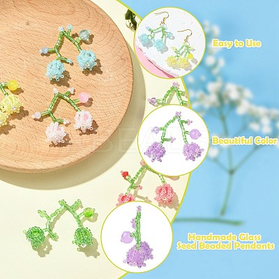 6Pcs 6 Colors Handmade Glass Seed Beaded Lily of The Valley Pendants SEED-CJ0001-25-1