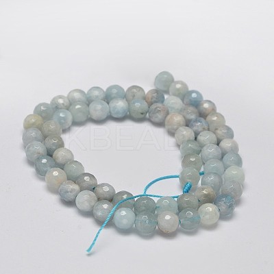 Faceted Round Grade AB Natural Aquamarine Bead Strands G-F289-02-6mm-1