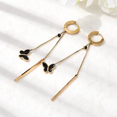 304 Stainless Steel Enamel Butterfly Tassel Hoop Earrings EJEW-G453-10G-1
