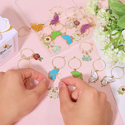 20Pcs Butterfly & Flower Alloy Enamel Wine Glass Charms AJEW-CA00003-1