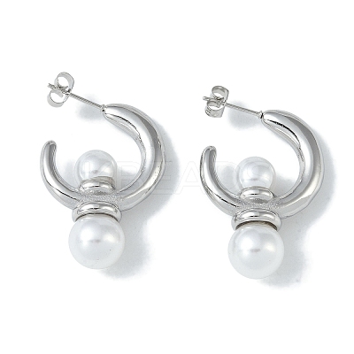 Pearl 304 Stainless Steel Stud Earrings EJEW-U004-07P-1
