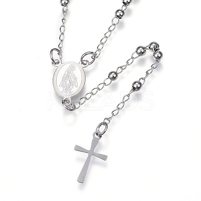 Non-Tarnish 304 Stainless Steel Rosary Bead Necklaces LS-NJEW-D285-40P-1