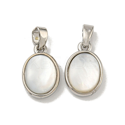 Rack Plating Brass Pave Natural White Shell Oval Charms KK-U025-07P-01-1