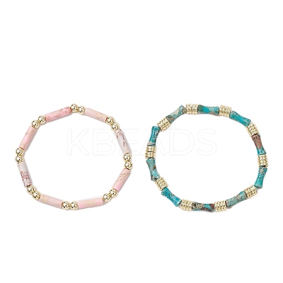 2Pcs 2 Styles Synthetic & Natural Imperial Jasper Beads Stretch Bracelets Sets BJEW-JB12073-1