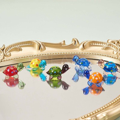 6Pcs Handmade Mini Turtle Figurines Sea Turtle Small Figurines Hand Blown Art Glass Turtle Figurines Marine Glass Animal Statue Cute Miniature Garden Decoration Turtle Gift JX531A-1