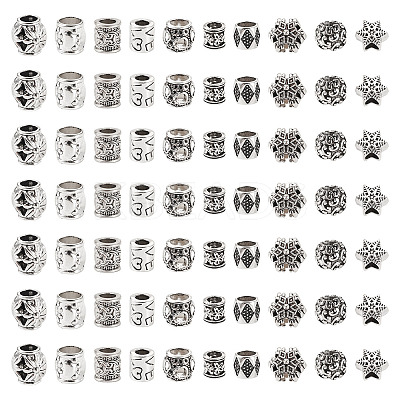 100Pcs 10 Styles Tibetan Style Alloy European Beads FIND-PJ0001-36-1