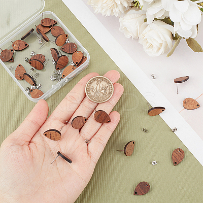 15 Pair Walnut Wood Stud Earring Findings STAS-UN0055-14A-1