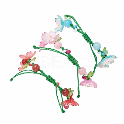 3Pcs Floral Acrylic Beads Braided Bead Bracelets for Women BJEW-MZ00184-1