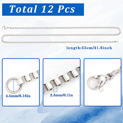 12Pcs 201 Stainless Steel Box Chain Necklaces Set NJEW-SC0001-16-1