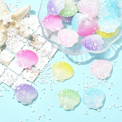30Pcs 6 Colors Gradient Color Transparent Resin Cabochons RESI-YW0005-97-1