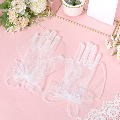 Polyester Bride's Lace Gloves AJEW-WH20120-23D-1