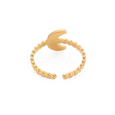Ion Plating(IP) 304 Stainless Steel Moon Open Cuff Ring for Women RJEW-S405-224G-1