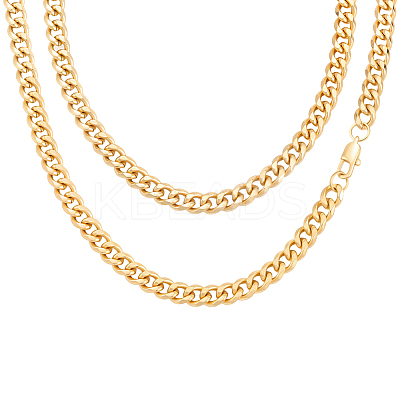 2Pcs 7mm Stainless Steel Cuban Link Chain Necklaces for Women Men NJEW-BBC0001-39B-1
