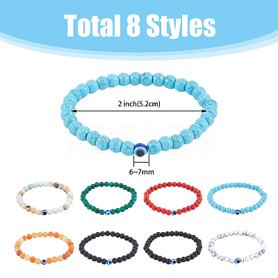8Pcs 8 Style Natural & Synthetic Mixed Gemstone & Evil Eye Round Beaded Stretch Bracelets Set BJEW-FI0001-48-1