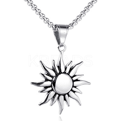 304 Stainless Steel Sun Pendant Box Chain Necklaces for Men FS-WG74900-03-1