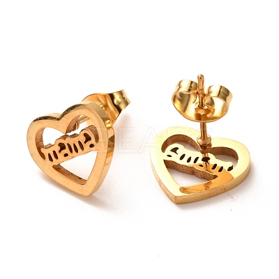 Mother's Day Ion Plating(IP) 304 Stainless Steel Stud Earrings EJEW-C001-07G-1