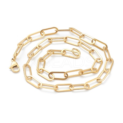 PVD Vacuum Plating 304 Stainless Steel Paperclip Chain Necklaces NJEW-O123-02G-1