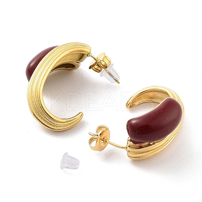 Ion Plating(IP) Oval 304 Stainless Steel Enamel Stud Earrings EJEW-P258-02G-1