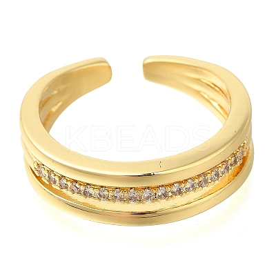 Brass Micro Pave Clear Cubic Zirconia Open Cuff Rings for Women RJEW-M021-04G-1