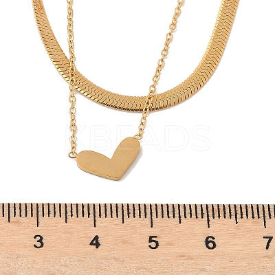 201 Stainless Steel Love Heart Pendant Double Layer Necklaces for Women NJEW-D307-03G-1