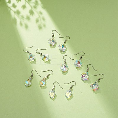 6 Pairs 6 Style Colorful Rhinestone Flower & Cross & Leaf & Teardrop Dangle Earrings EJEW-JE05046-1