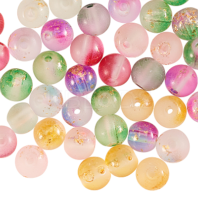 400Pcs 10 Colors Frosted Spray Painted Glass Beads Strands GLAA-CJ0001-39-1