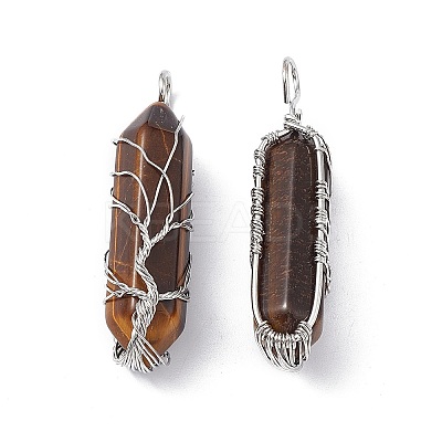 Natural & Synthetic Mixed Gemstone Copper Wire Wrapped Pointed Pendants G-F733-05-1