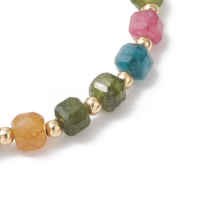 Natural Gemstone Cube & Stainless Steel Beads Stretch Bracelets for Women BJEW-JB13348-1