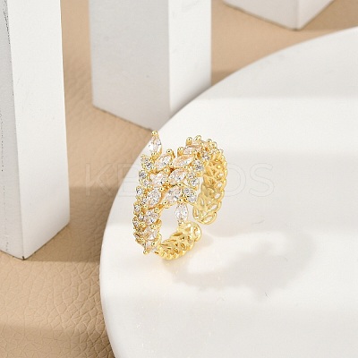 Rack Plating Brass Micro Pave Clear Cubic Zirconia Cuff Rings for Women RJEW-M028-56G-1