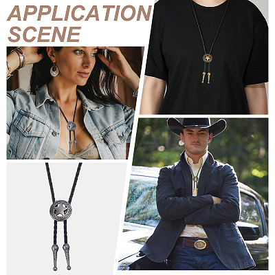 4Pcs 2 Colros Retro Alloy Pendant Black PU Leather Lariat Bolo Tie Necklaces NJEW-ME0001-11B-1