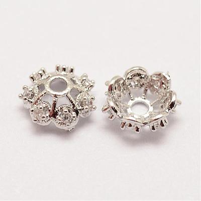 Long-Lasting Plated Brass Micro Pave Grade AAA Cubic Zirconia Fancy Bead Caps ZIRC-G090-59P-1