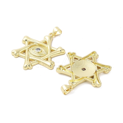 Rack Plating Star of David Brass Micro Pave Cubic Zirconia Pendants KK-E102-07G-1