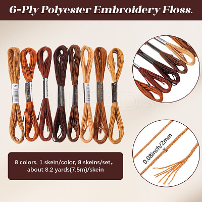 8 Skeins 8 Colors 6-Ply Polyester Embroidery Floss OCOR-CY0002-09A-1