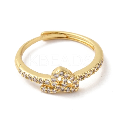 Rack Plating Brass Cubic Zirconia Arabic Letters Adjustable Rings for Women RJEW-S407-10G-01-1