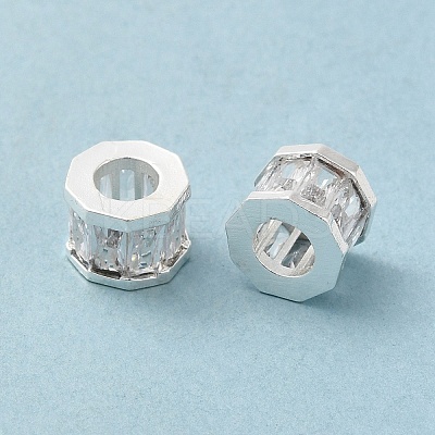 Rack Plating Brass Micro Pave Cubic Zirconia European Beads KK-F866-09S-1