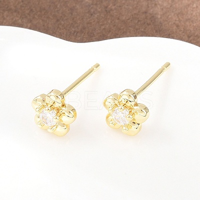 Brass Micro Pave Clear Cubic Zirconia Stud Earrings EJEW-F405-15G-1