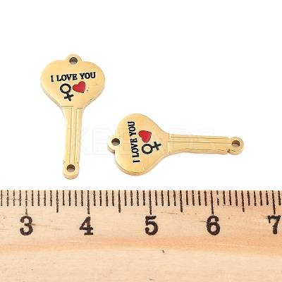 Ion Plating(IP) 304 Stainless Steel Black & FireBrick Enamel Female I Love You Key Connector Charms STAS-Z078-18G-1