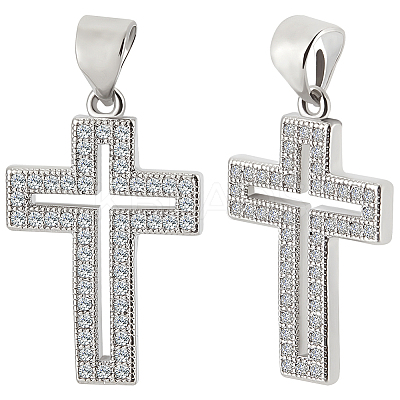 6Pcs Cross Brass Micro Pave Clear Cubic Zirconia Pendants KK-BBC0016-27-1